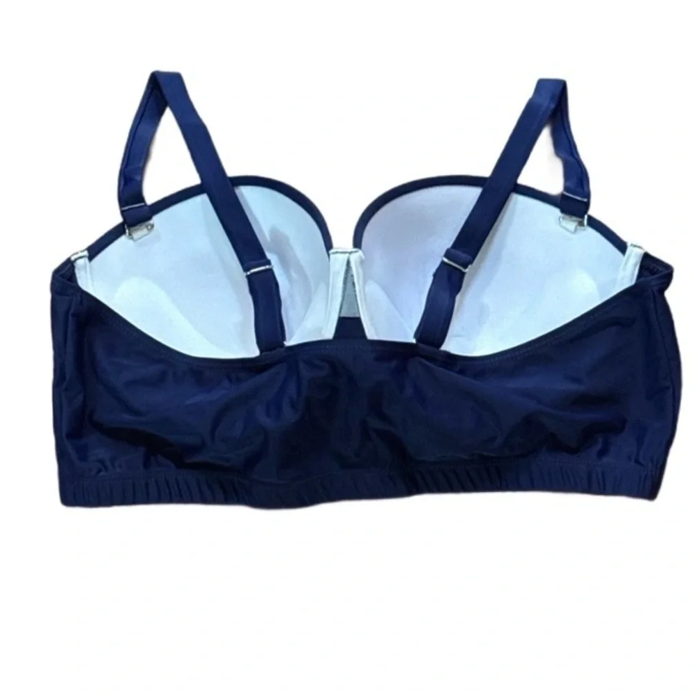Navy Blue Molded Bikini Top Retro High Waist Tropical Bottoms NWOT Size XXL